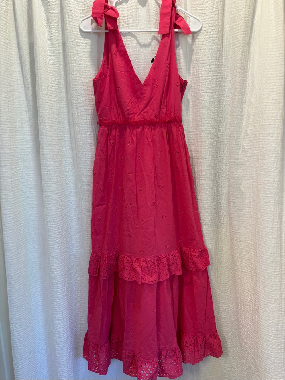 AQUA Hot Pink Eyelet Smocked Tiered Midi Dress - NWT Size XS